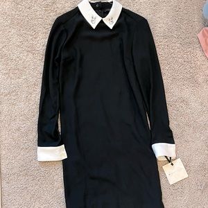 Black dress with white collar and black rabbit collar detail